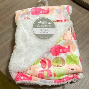 Little Dreamer baby blanket ,pink and white and green. New with tags
